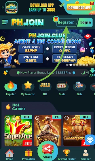 🍀Step 1: Find the PHJOIN casino login link.