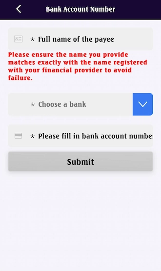 🍀Step 3: Please fill in your bank card information correctly.